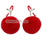 Зажимы для сосков с красными помпонами DS Fetish Nipple Clamps, красные - Фото №1