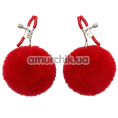 Зажимы для сосков с красными помпонами DS Fetish Nipple Clamps, красные - Фото №1