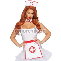 Костюм медсестры Leg Avenue 3 Pc Nurse Kit, бело-красный: фартук + чепчик + воротник - Фото №1