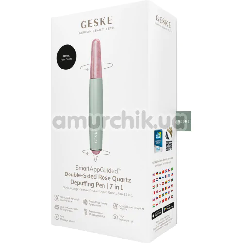 Ручка-масажер для обличчя Geske Double-Sided Rose Quartz Depuffing Pen 7 in 1, зелений