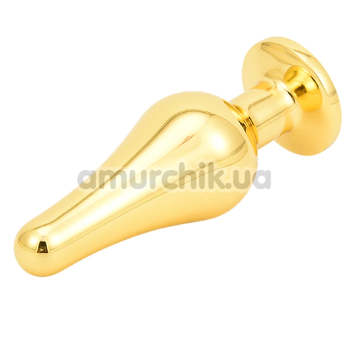 Анальная пробка с розовым кристаллом SWAROVSKI Long Gold Pink Diamond Medium, золотая