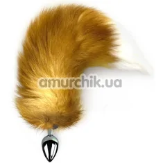 Анальна пробка з рудим хвостиком Art Of Sex Metal Butt Plug Foxy Fox M, срібна - Фото №1