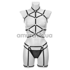 Комплект Bijoux Pour Toi Sidonie, черный: портупея + гартери + трусики-стрінги - Фото №1