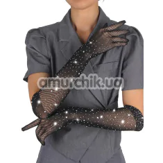 Перчатки Star Night Sparkle Rhinestone Fishnet Gloves, черные - Фото №1