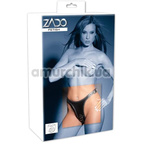 Трусики с фаллоимитаторами Zado Fetish Leather Briefs with 2 Dildos, черные