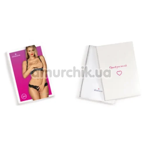 Комплект Obsessive Luvae Cupless Set черный: бюстгальтер + трусики-стринги