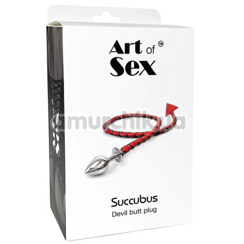 Анальная пробка с черным дьявольским хвостиком Art Of Sex Succubus S, серебряная