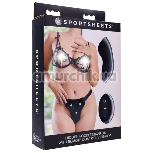 Трусики для страпона с вибрацией Sportsheets Hidden Pocket Strap On With Remote Control Vibrator, черные