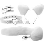 Бондажный набор Tail Butt Plug 4-1 Set, белый - Фото №1