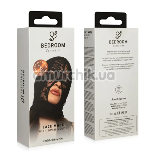 Маска Bedroom Fantasies Lace Mask With Open Mouth, черная