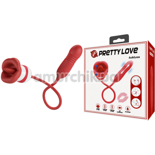 Симулятор орального секса для женщин с вибрацией и толчками Pretty Love Ashlynn, красный