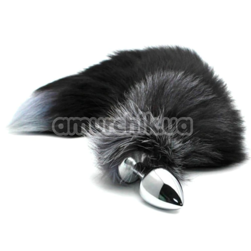 Анальная пробка с серым хвостом Runyu S, серебряная