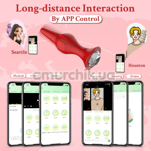 Анальна пробка з вібрацією App Controlled Vibrating Butt Plug Rose Vibrating With Remote, червона