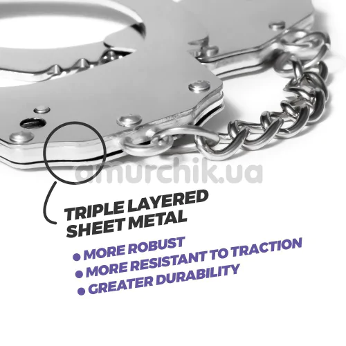 Наручники з чорним хутром Crushious Spangle, срібні