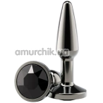 Анальна пробка з чорним кристалом Rear Assets Metal Plug S Tapered, чорна - Фото №1