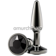 Анальна пробка з чорним кристалом Rear Assets Metal Plug S Tapered, чорна - Фото №1