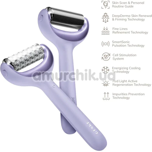 Массажер-роллер для лица и тела с микроиглами Geske MicroNeedle Face & Body Roller 8 in 1, сиреневый