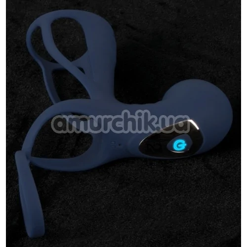 Вибронасадка на пенис Vibrating Cock Sleeve With Ball Ring, синяя