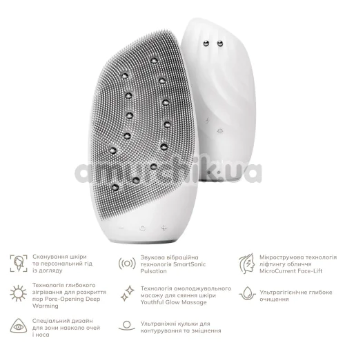 Щетка для лица Geske Sonic Thermo Facial Brush & Face-Lifter 8 in 1, белая