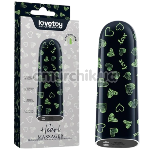 Кліторальний вібратор Heart Massager Glow In The Dark, чорний