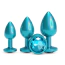 Набір анальних пробок з блакитним кристалом Rear Assets 3pc Metal Plug Kit Matte, блакитний - Фото №1