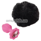 Анальна пробка з рожевим кристалом і чорним хвостиком Alume Silicone Plug With Tail S, рожева - Фото №1