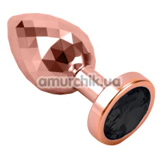 Анальная пробка с черным кристаллом Seamless Butt Plug Starting Large, розово-золотая - Фото №1
