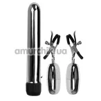 Набір з вібратора та затискачів для сосків Turbo Nipple Clamps, чорний - Фото №1