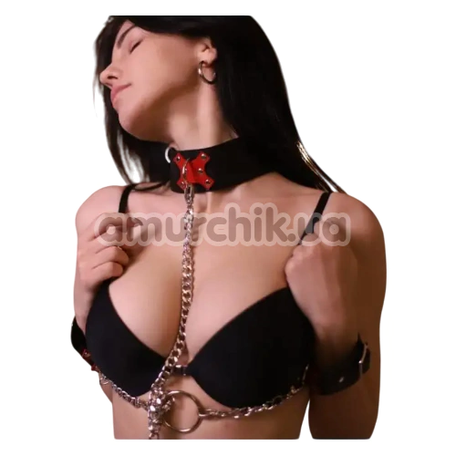 Ошейник с фиксаторами для рук Love Style Fet 23, черный - Фото №1