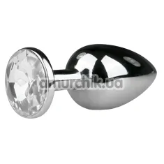 Анальная пробка с прозрачным кристаллом Loveshop Seamless Butt Plug L, серебряная - Фото №1