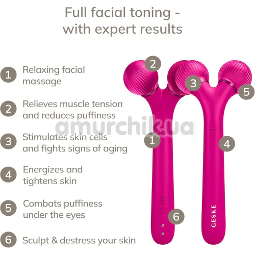 Ультразвуковий масажер для обличчя Geske Sonic Facial Roller 4 in 1, яскраво-рожевий