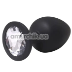 Анальна пробка з прозорим кристалом Fantasy Toys Butt Plug Diamond Silicone S, чорна - Фото №1