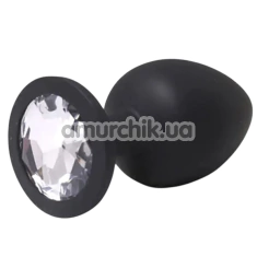 Анальна пробка з прозорим кристалом Fantasy Toys Butt Plug Diamond Silicone S, чорна - Фото №1