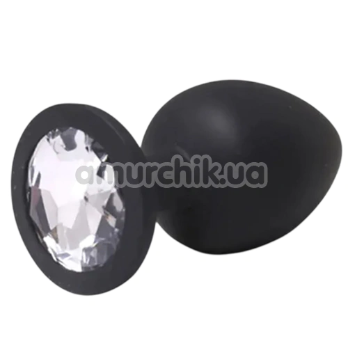 Анальна пробка з прозорим кристалом Fantasy Toys Butt Plug Diamond Silicone S, чорна - Фото №1
