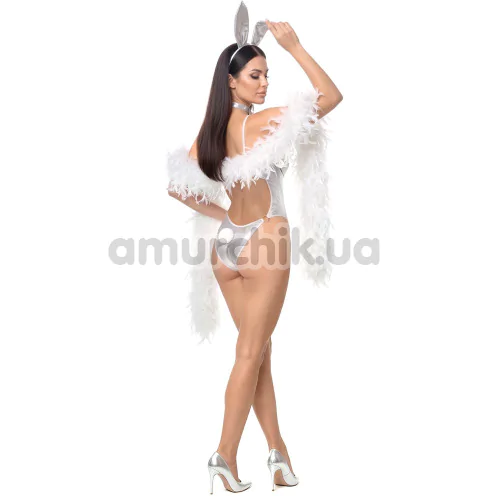 Костюм кролика Art of Sex Secret Bunny, серебряный: боди + ушки + галстук-бабочка + боа