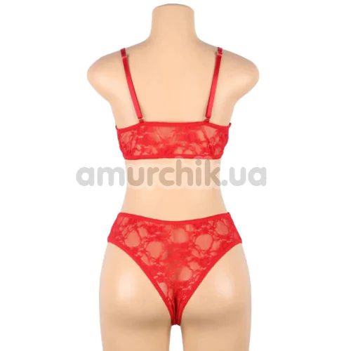 Комплект Star Night Lace Lingerie With Long Gloves, красный: бюстгальтер + трусики + перчатки