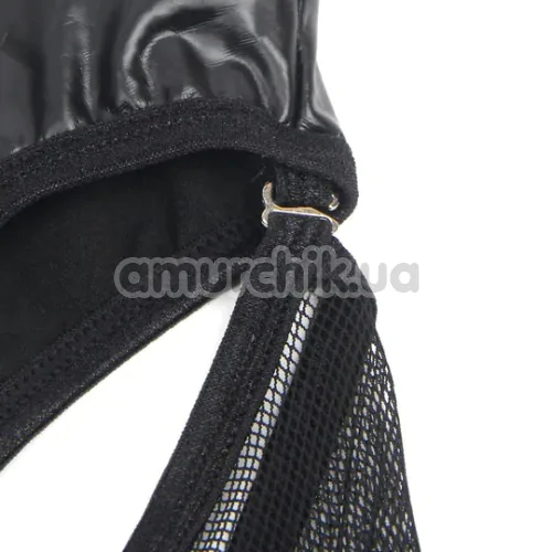 Костюм кішечки Star Night Faux Leather Kitty Set, чорний: боді + гартери + вушка