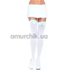 Чулки с голубым бантиком Nylon Thigh Highs With Bow, белые - Фото №1