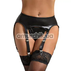 Комплект Star Night Faux Leather Set, черный: трусики-стринги + пояс для чулок - Фото №1