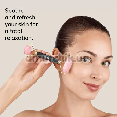 Роликовый массажер Geske Rose Quartz Face & Body Roller 5 in 1, черно-золотой