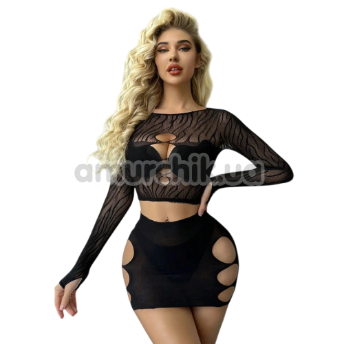 Комплект Star Night Sexy Hollow Out Set, черный: топ + юбка