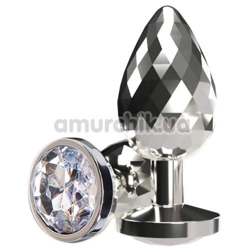 Анальна пробка з прозорим кристалом Anal Play Disco Diamond Plug Large, срібна - Фото №1