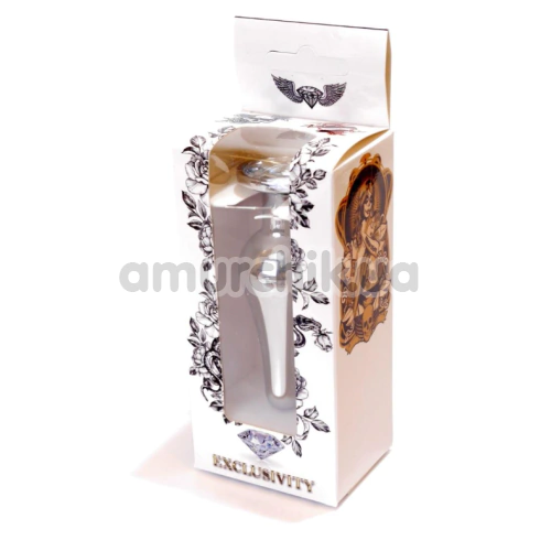 Анальная пробка с прозрачным кристаллом Exclusivity Jewellery Silver Long Plug, серебряная
