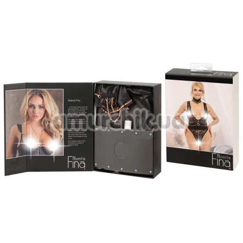 Боді з прикрасою для тіла Abierta Fina Crotchless Body With Decorative Chains, чорне