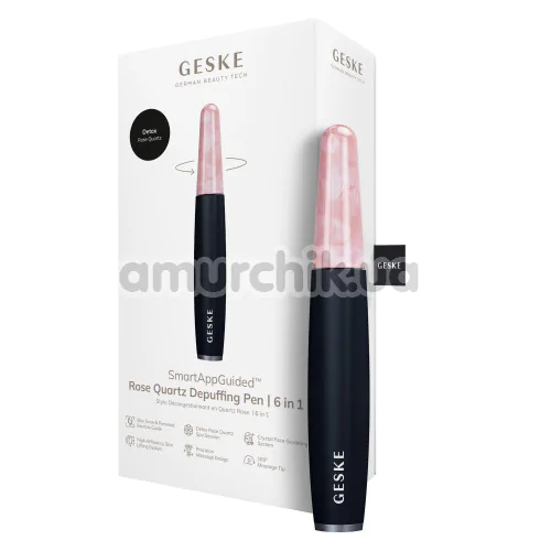 Ручка-масажер для обличчя Geske Rose Quartz Depuffing Pen 6 in 1, чорний