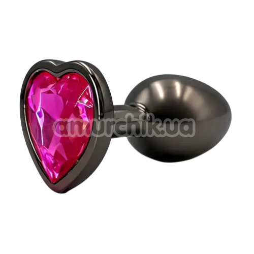 Анальна пробка з яскраво-рожевим кристалом Alume Metal Heart Plug S, чорна