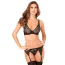 Комплект Lux Lace 3-Piece Garter Set, чорний: бюстгальтер + трусики-стрінги + пояс для панчіх - Фото №1