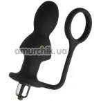 Анальна пробка з ерекційним кільцем і вібрацією Loveshop Plug Silicone 810324, чорна - Фото №1