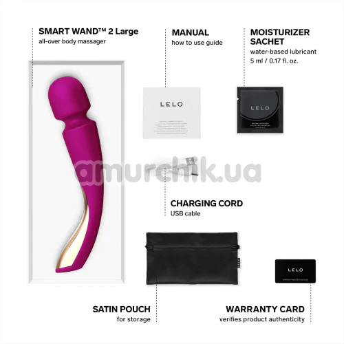 Універсальний масажер Lelo Smart Wand 2 Large Deep Rose (Лело Смарт Ванд 2), великий рожевий