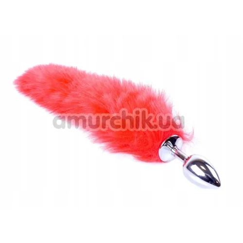 Анальна пробка з червоним хвостиком Boss Series Fox Tail XXL, срібна